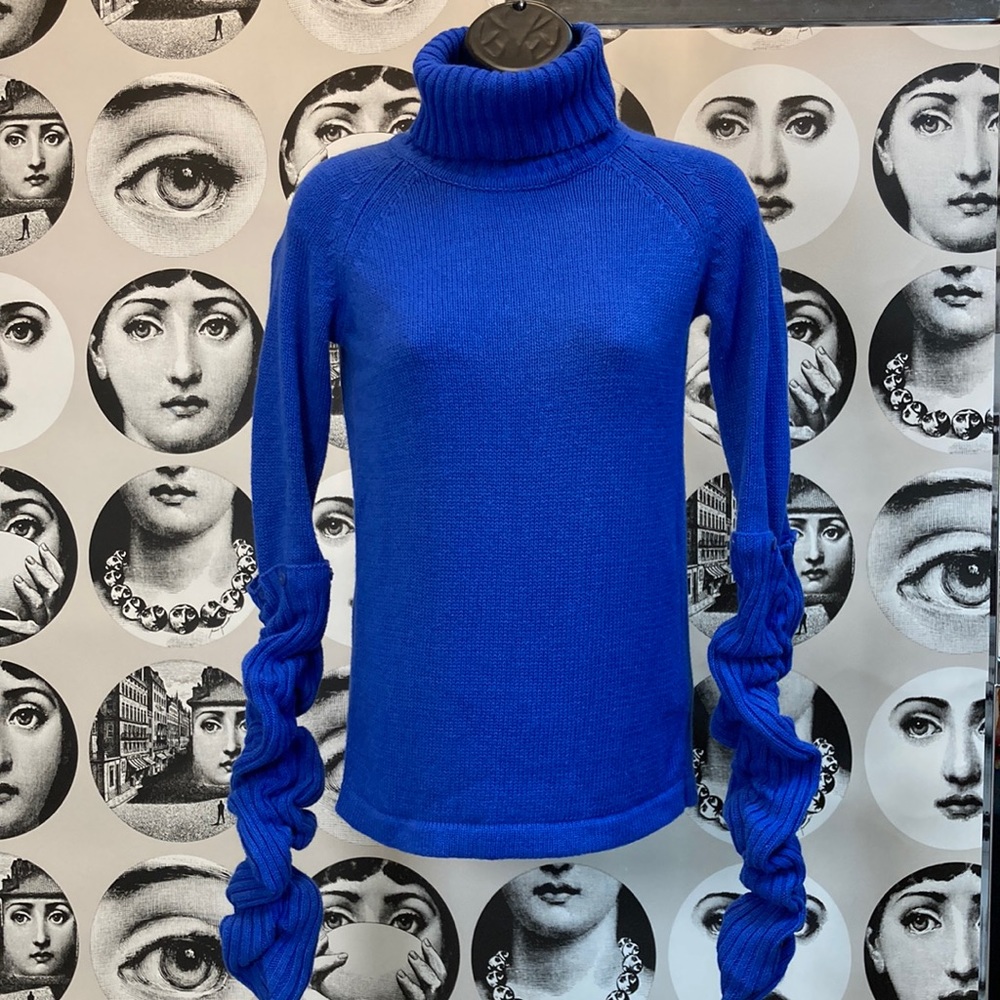 💙🐢 VenusUSA Blue Knit Turtleneck w/ Removable Arm Warmers! Sz M, very unique!
